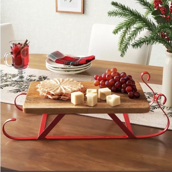 New! Threshold Wood Sleigh Figural Serving Board in Red - Picture 1 of 15